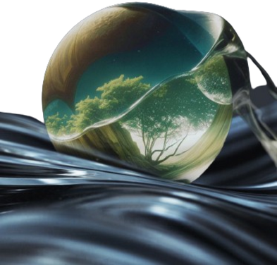 Une sphère en verre contenant un arbre flotte sur l'eau