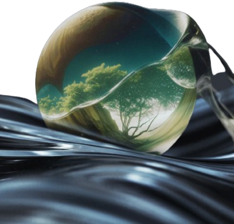 Glass sphere containing a tree is floating on water